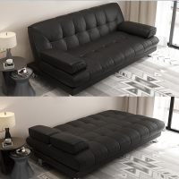 法耐可折叠两用沙发床小户型多功能沙发现代简约办公室经济皮艺三人黑