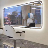 法耐横挂理发店镜子带灯网红美发店镜台发廊专用壁挂墙烫染剪发大通镜