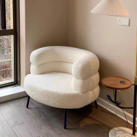 法耐(FANAI)羊羔绒白色卧室阳台休闲躺椅小户型简约化妆椅现代单人沙发