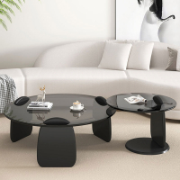 法耐(FANAI)钢化玻璃茶几客厅家用圆形组合轻奢茶桌小户型