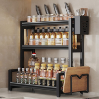 古达厨房置物架落地调料刀架多功能调味用品不锈钢多层厨具收纳架子