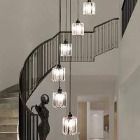 锦兆家居楼梯吊灯长吊灯LOFT复式轻奢北欧现代简约别墅阁楼网红旋转水晶灯