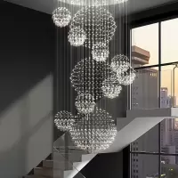 锦兆家居复式楼大吊灯现代简约别墅水晶灯酒店大厅客厅中空loft楼梯长吊灯