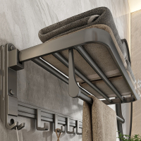 锦兆家居枪灰毛巾架卫生间免打孔浴巾置物架浴室厕所壁挂式太空铝收纳挂杆