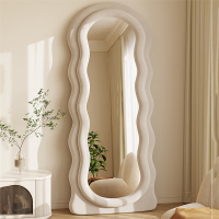 网红全身穿衣镜轻奢落地镜家用女生卧室试衣玻璃镜奶油风异形镜子