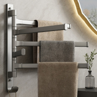 锦兆家居旋转毛巾架卫生间浴巾收纳挂架浴室转角毛巾免打孔挂杆单杆太空铝