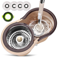 家用拖把旋转式自动脱水拖地桶法耐甩干桶自动拖把桶旋转拖把拖布桶_急速杆钢篮钢盘4头地板刷