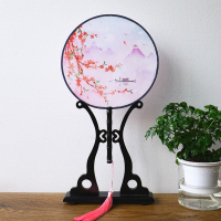 中国风绢布小团扇跳舞蹈扇子女儿童长柄古风汉服古典_G04墨烟双面图案