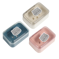 法耐(FANAI)肥皂盒创意带盖沥水便携式学生宿舍卫生间家用浴室香皂盒子有翻盖_米白蓝色粉色3个装