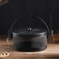 法耐(FANAI)蚊香盘拖蚊香盒创意家用带盖接灰放蚊香架铁艺檀香蚊香炉_墨黑色雪花纹大号带盖防火