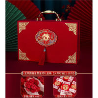 法耐(FANAI)彩礼钱盒子订婚礼金盒聘礼现金彩礼盒彩礼箱提亲10万聘金结婚用品_龙凤圆喜金葱金把礼金箱大号12-20万