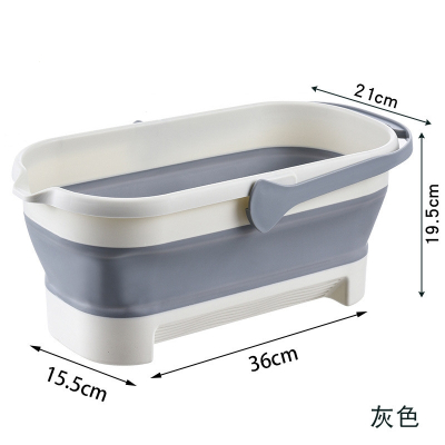 法耐(FANAI)拖把池家用阳台方形水槽墩布平板卫生间拖布池墩布池塑料托地桶_折叠款灰色