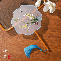 法耐(FANAI)团扇夏天双面刺绣古风苏绣汉服旗袍古装儿童中国风苏州舞蹈圆扇子_双面刺绣八瓣-香兰