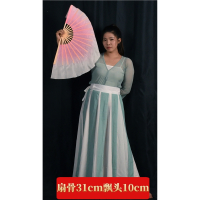 法耐(FANAI)舞蹈扇子藕粉渐变色古典舞双面胶州秧歌扇子加长绸扇_仿真丝藕粉倒染31cm飘10cm