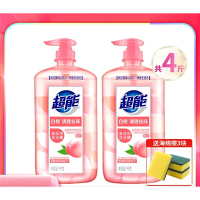 超能洗洁精白桃去腥家用实惠装按压瓶厨房祛味去油洗碗液_白桃味4斤实惠装