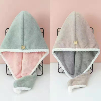 法耐(FANAI)双层加厚干发帽女吸水包头发毛巾擦头洗头包头巾浴帽裕帽_升级包边-两面两用绿粉灰咖共2条