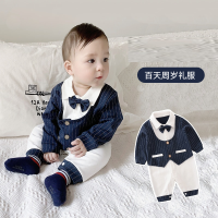 周岁礼服男宝宝一岁秋装智扣男婴儿连体衣绅士礼服百岁宴百天衣服秋冬