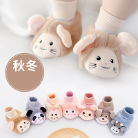 婴儿鞋袜智扣秋冬季棉加厚保暖加绒冬天外出软底防滑学步宝宝地板袜