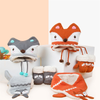 宝宝帽子围巾男女童儿童围脖秋冬加绒护耳保暖婴儿毛线帽男五