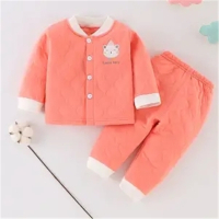 加棉婴儿套装秋冬季智扣保暖宝宝衣服分体两夹棉1婴幼儿3冬天睡衣时尚