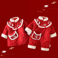 新生儿连体哈衣智扣中国风女宝加厚棉衣婴幼儿男童唐装秋冬拜年服喜庆