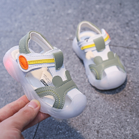 夏季女宝宝包头鞋子儿童发光智扣凉鞋男童软底鞋中小童亮灯沙滩鞋