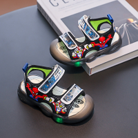 男童凉鞋亮灯智扣奥特曼儿童鞋子夏季新款女童宝宝包头沙滩鞋软底小童