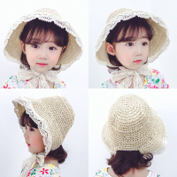 夏季女宝宝渔夫帽蕾丝智扣小草帽外出防晒遮阳帽子2-6岁