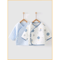 0-3月新生婴儿男女宝宝智扣衣服加厚半背衣保暖上衣两件装