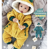婴儿衣服冬装6-12个月智扣八宝宝加厚保暖棉衣一岁加绒连帽外出连体衣