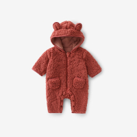 婴儿仿羊羔绒连体衣智扣带帽保暖衣服外穿抱衣男女宝宝秋冬装可爱超萌
