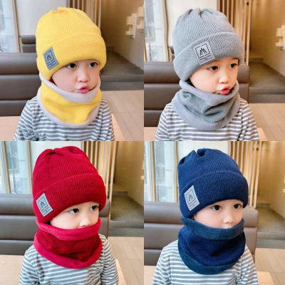 宝宝帽子秋冬季儿童帽子围巾智扣一体男童保暖婴儿毛线防风护耳帽套装