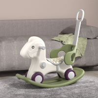 木马儿童摇马溜溜车二合一智扣宝宝防摔婴儿周岁礼物摇摇车摇摇马玩具_摇马靠背推杆普通坐垫迷森绿