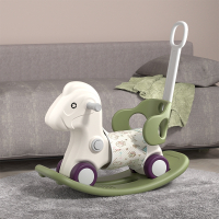 木马儿童摇马溜溜车二合一智扣宝宝防摔婴儿周岁礼物摇摇车摇摇马玩具_摇马靠背推杆全包防滑坐垫迷森绿