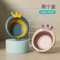 智扣3个装皇冠新生婴儿洗脸盆可折叠女宝宝洗屁股P家用男小孩盆_茱萸粉深海蓝折叠款易收纳