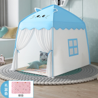 静蝉幽格儿童小帐篷室内游戏屋公主女孩男孩家用睡觉床上玩具户外小型房子_升级款天蓝猫130CM棉垫