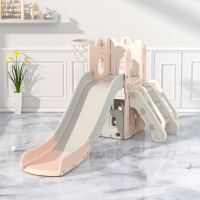 静蝉幽格儿童滑滑梯秋千组合滑梯儿童室内家用宝宝游乐园小型孩多功能玩具_L形城楼单滑梯球框全封闭杏灰