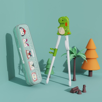 静蝉幽格宝宝学习儿童筷子幼儿练习虎口辅助训练筷勺一二段246岁男女孩_涂鸦恐龙绿色