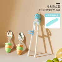 静蝉幽格儿童筷子训练筷3岁6一12岁一二段宝宝学习筷子婴儿练习虎口辅助筷_学习筷恐龙蓝学食勺黄绿