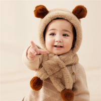 智扣宝宝儿童帽子可爱护耳加绒加厚帽子围巾一体婴儿帽子秋冬婴幼儿