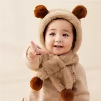智扣宝宝儿童帽子可爱护耳加绒加厚帽子围巾一体婴儿帽子秋冬婴幼儿