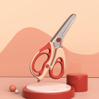 智扣婴儿食物辅食剪刀可剪肉外带研磨工具宝宝专用不锈钢辅食剪_珊瑚红辅食剪省力拨片