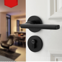 奇粤门锁室内卧室房门锁美式黑色分体锁门把手家用锁具锁