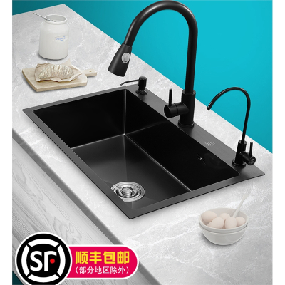 黑色纳米水槽法耐单槽家用洗菜盆厨房水池304不锈钢大号洗碗池