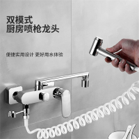 法耐厨房龙头拖把池洗菜盆阳台洗衣池双孔入墙式冷热水龙头带喷枪