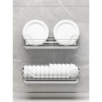 法耐壁挂式碗架沥水架304不锈钢单层碗碟架免打孔厨房收纳置物沥水篮