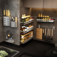 法耐不锈钢厨房置物架免打孔壁挂式五金挂件调味料用品筷子刀具收纳架