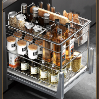 阿斯卡利调味拉篮厨房橱柜不锈钢抽拉式调料篮内置抽屉式调味品侧装