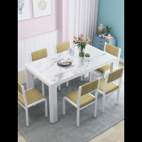 餐桌家用小户型现代简约大理石纹钢化玻璃餐桌椅组合阿斯卡利长方形吃饭桌
