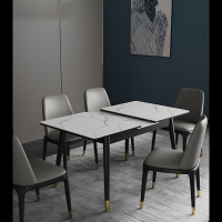 轻奢岩板餐桌小户型现代简约伸缩饭桌法耐长方形大理石可拉伸桌子